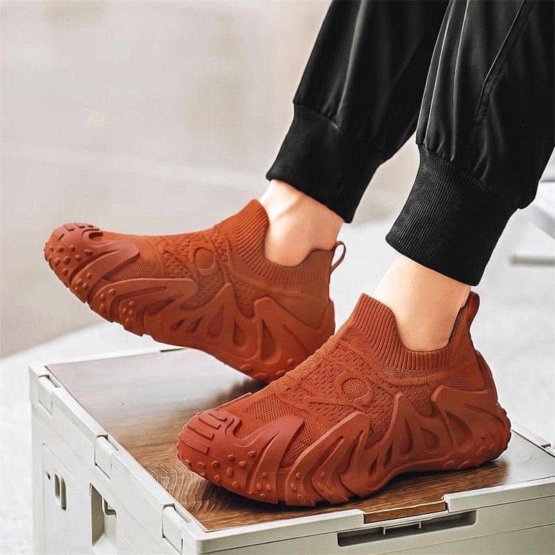 Men Orange Slip on Knit Sock S - Running Gear On review and price